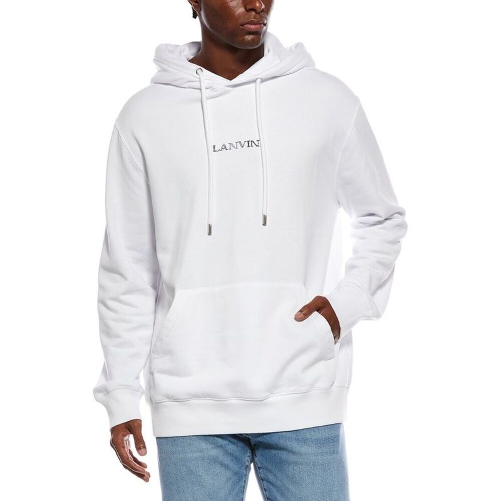 Lanvin Mens  Embroidered Oversized Hoodie, White